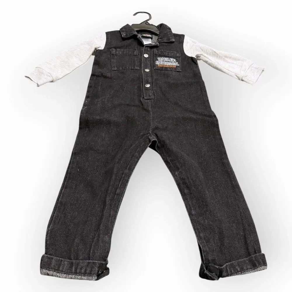 Harley-Davidson Infant B&S Denim Black Work Shop Coveralls Item #3060102 12/18M